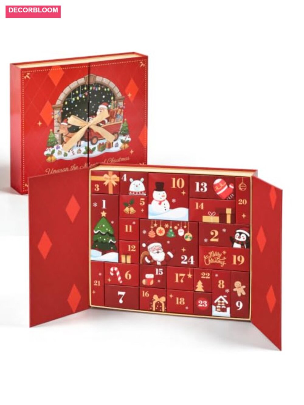 24 Day DIY Fillable Christmas Advent Calendar with 24 Empty Gift Boxes